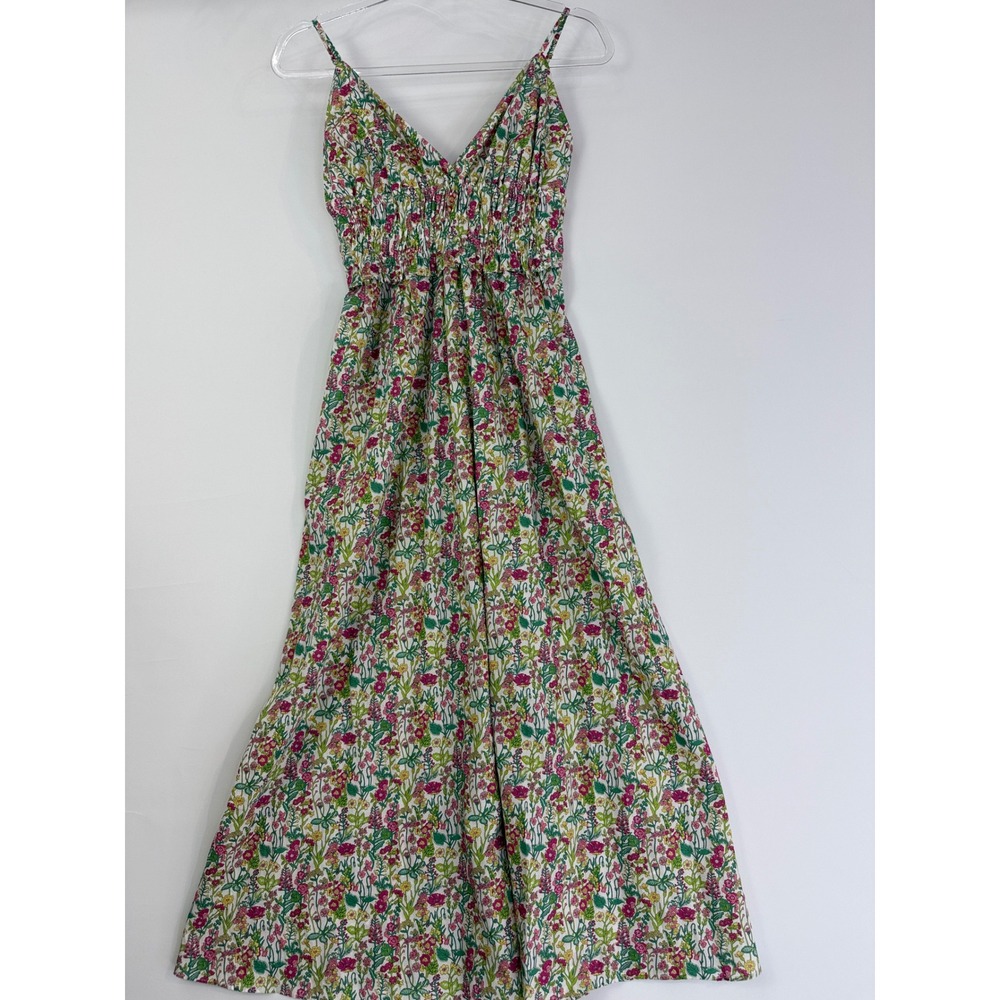 J.Crew Liberty Floral Maxi Dress Womens 2 Multi V-Neck Smocked Waist BR412